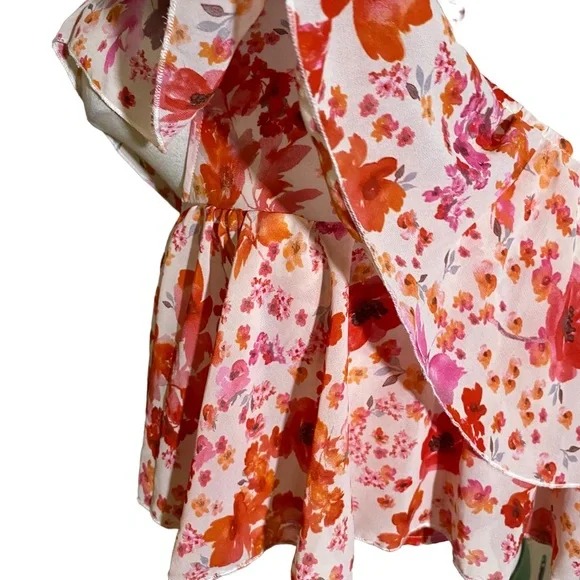 Floral Print One Shoulder Ruffle Trim Top - Picture 5 of 15